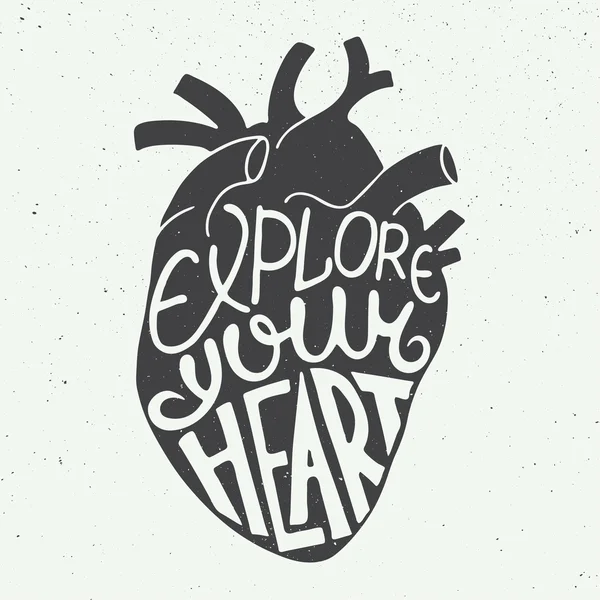Εξερευνήστε την καρδιά σας στην ανατομική καρδιά σε vintage φόντο — Διανυσματικό Αρχείο