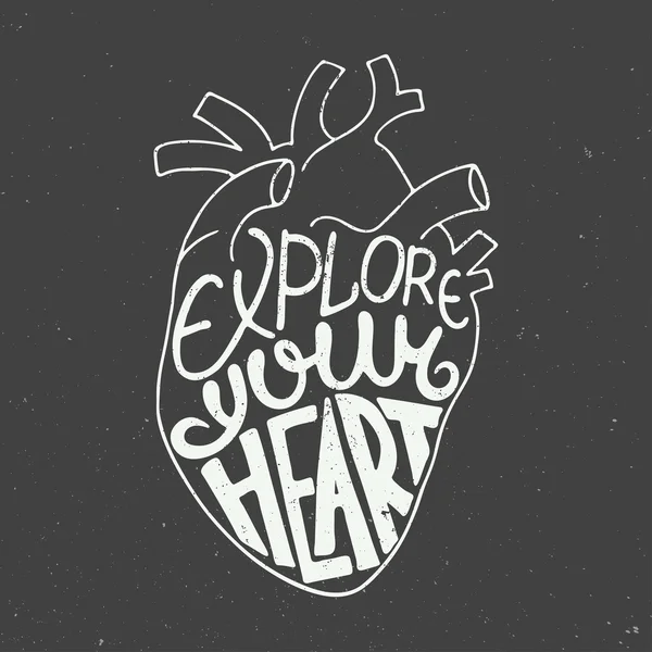 Explore seu coração em coração anatômico em fundo vintage —  Vetores de Stock