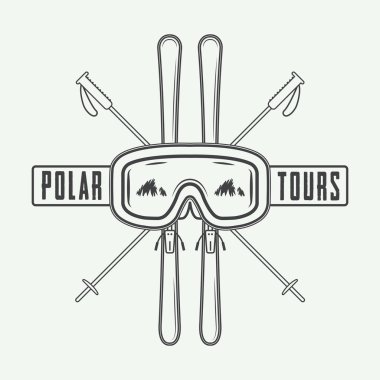 Vintage mountaineering and arctic expeditions logos, badges clipart