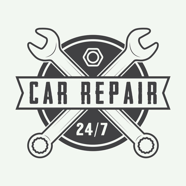 Vintage mechanic label, emblem and logo.
