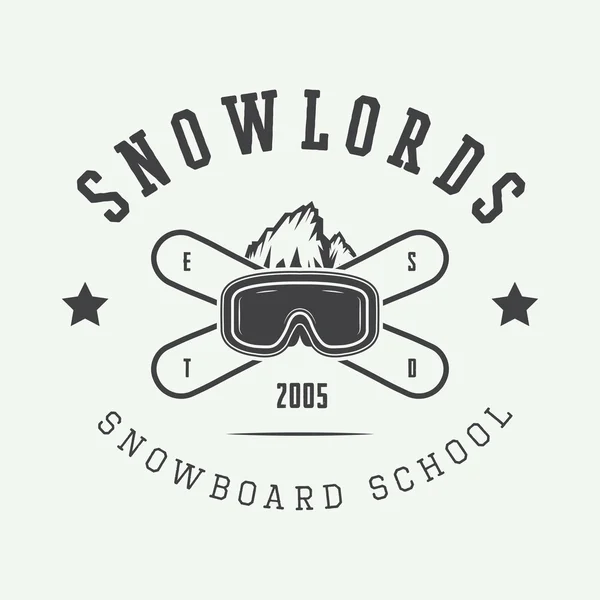 Logotipo, insignia, emblema y elementos de diseño de snowboard vintage . — Vector de stock