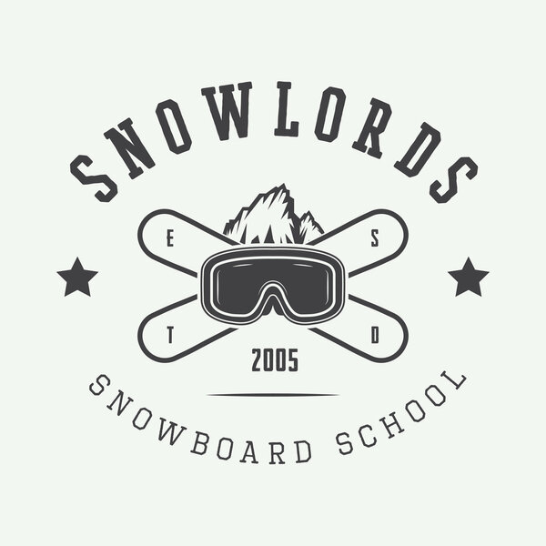 Vintage snowboarding logo, badge, emblem and design elements.