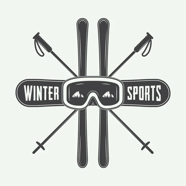 Винтажные зимние виды спорта логотип, значок, эмблема и элементы дизайна . — стоковый вектор