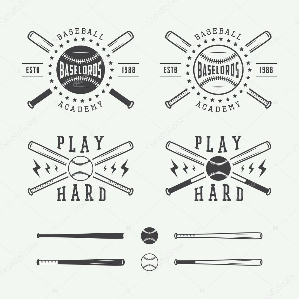 Vintage baseball logos, emblems, badges and design elements. Vector illustration