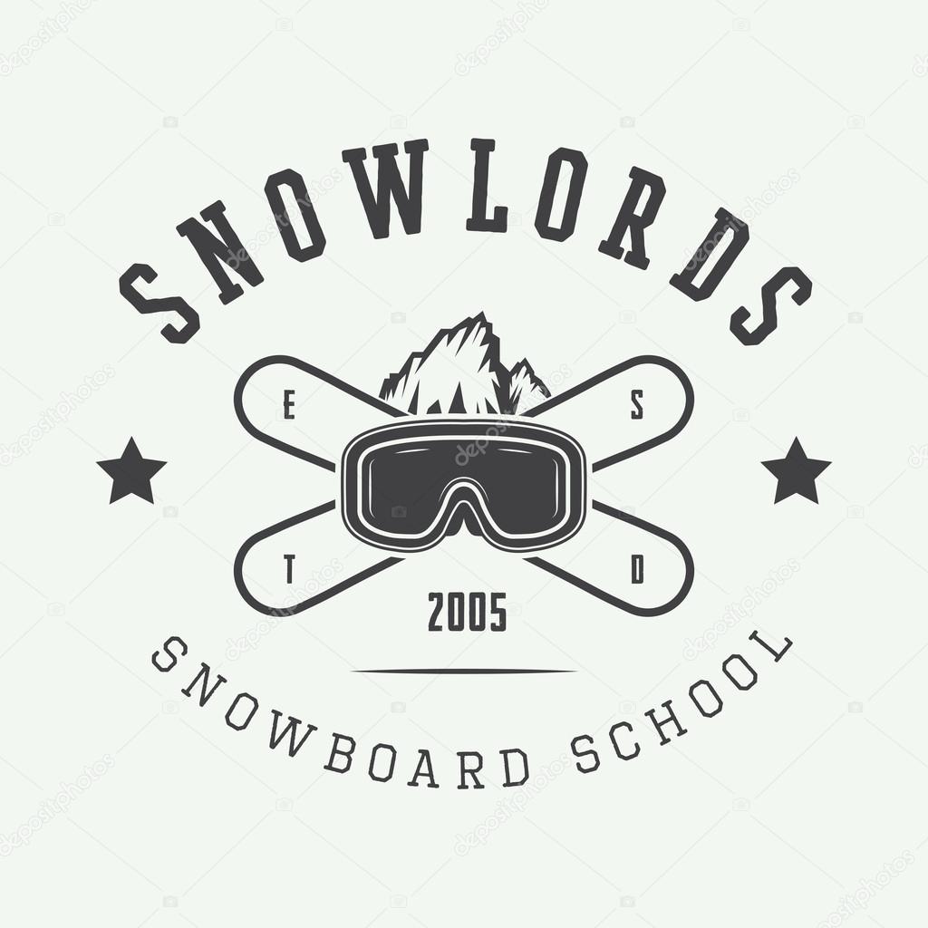 Vintage snowboarding logo, badge, emblem and design elements.