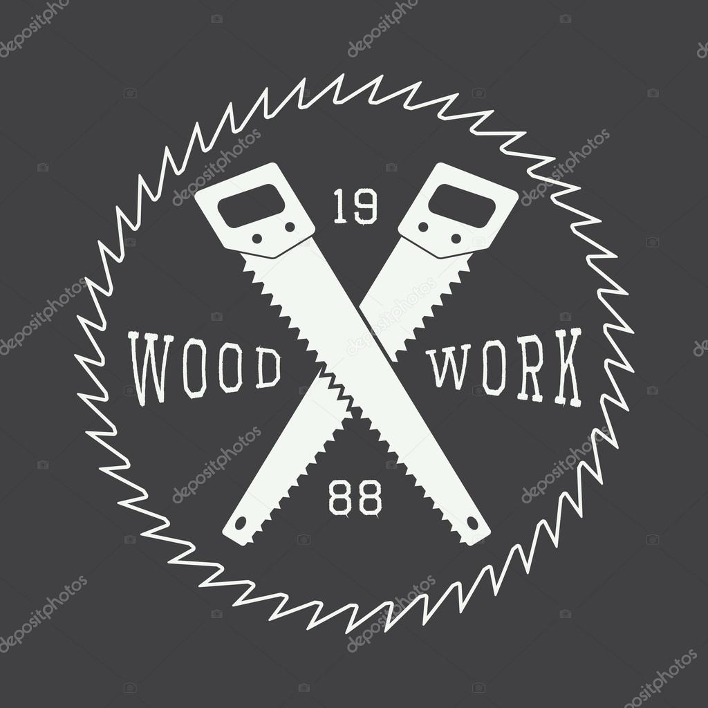 Vintage sawmill logo with saws. Vector illustration