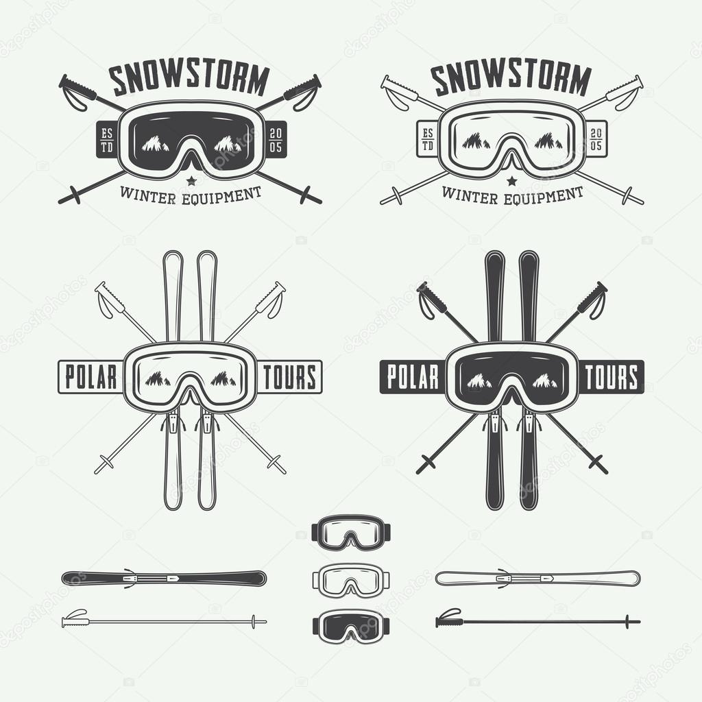Vintage ski and arctic expeditions logos, badges, emblems and de