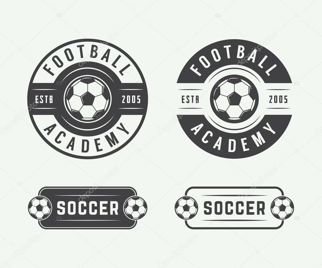 Set of vintage soccer or football logo, emblem, badge. Vector illustration