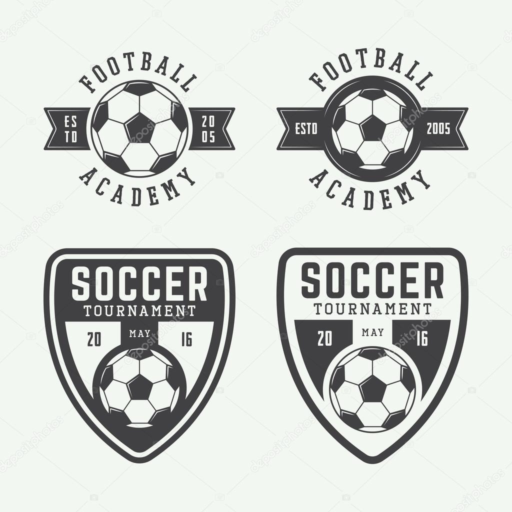 Set of vintage soccer or football logo, emblem, badge. Vector illustration