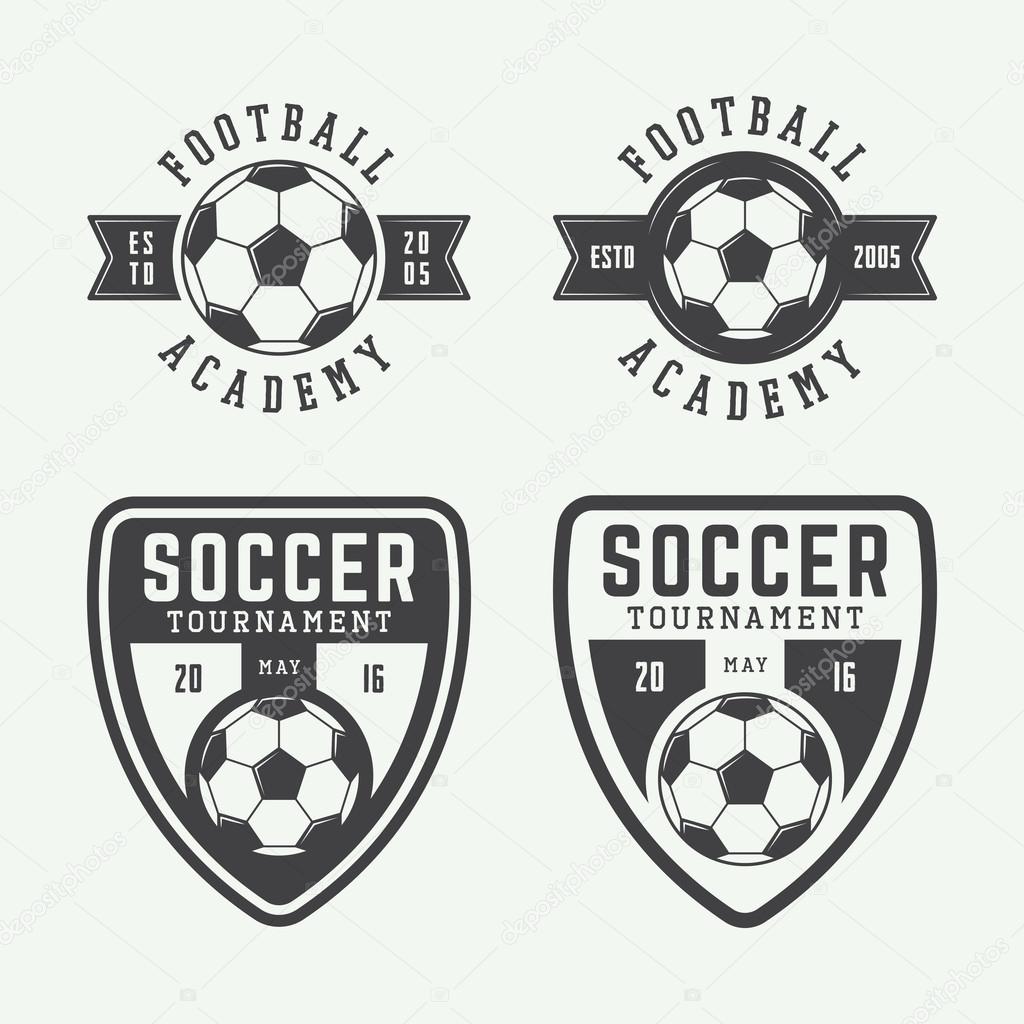 Set of vintage soccer or football logo, emblem, badge.