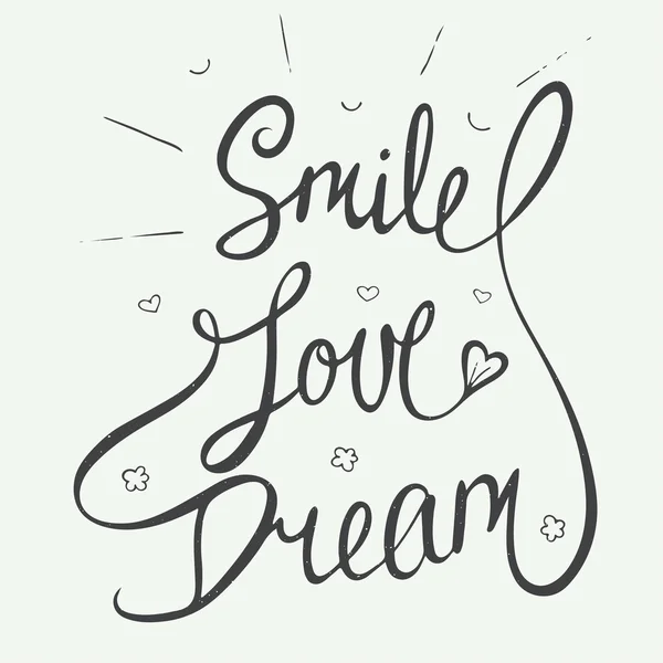 Smile, love, dream with little hearts, clouds and smile — Stok Vektör