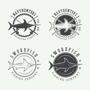 Vintage balıkçılık Etiketler, logo, rozet ve tasarım öğeleri kümesi.