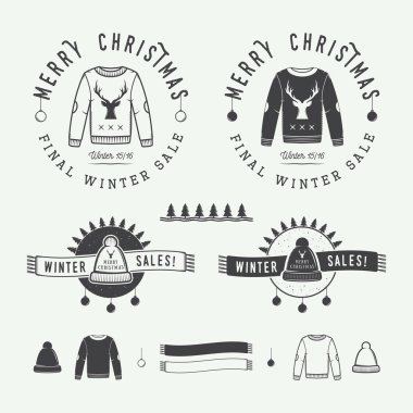 Vintage Merry Christmas or winter sales logo, emblem, badge clipart