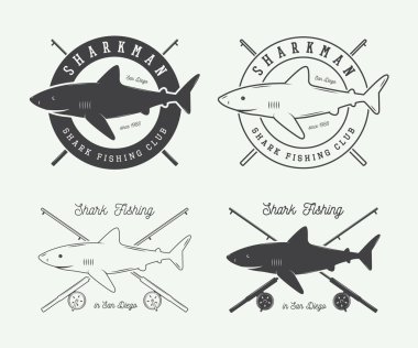 Vintage balıkçılık Etiketler, logo, rozet ve tasarım öğeleri kümesi