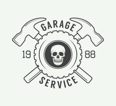 Vintage mekanik etiket, amblem ve logo. Vektör çizim