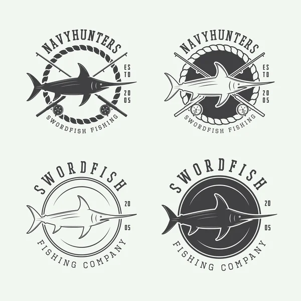 Set of vintage fishing labels, logo, badge and design elements. — Stock Vector