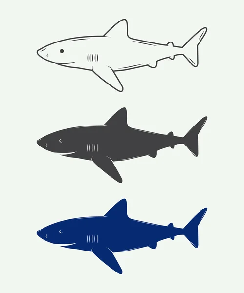 Set of vintage sharks for logos, emblems and badges. — 스톡 벡터