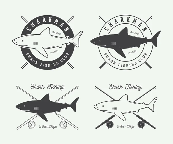 集老式捕鱼标签、 标志、 徽章和设计元素. — 图库矢量图片