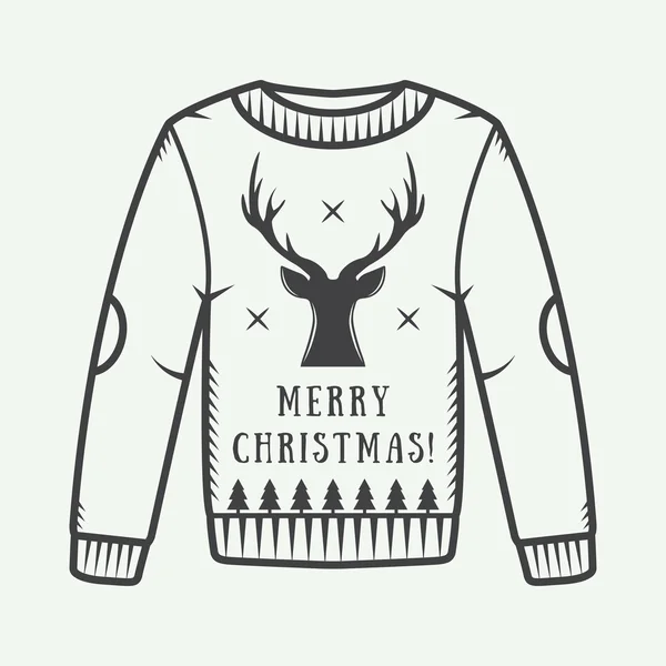 Vintage Christmas sweater with deer, trees and stars. — Stockvector