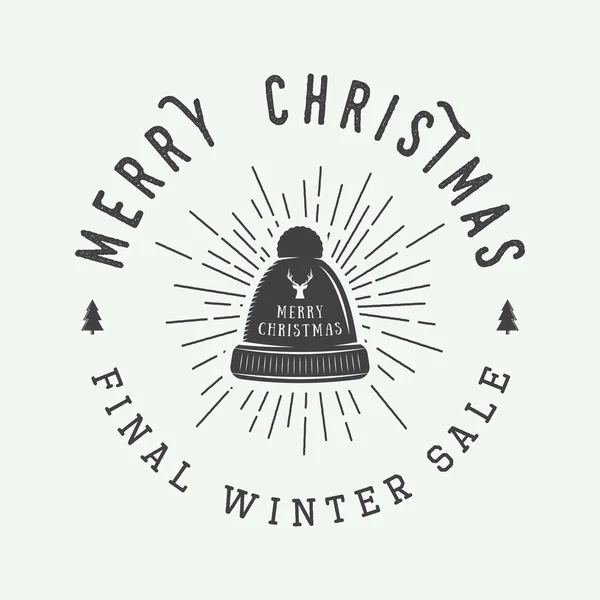 Vintage Buon Natale o inverno logo di vendita, emblema, distintivo — Vettoriale Stock