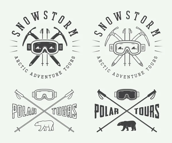 ビンテージ登山や北極探検のロゴ、バッジ — ストックベクタ