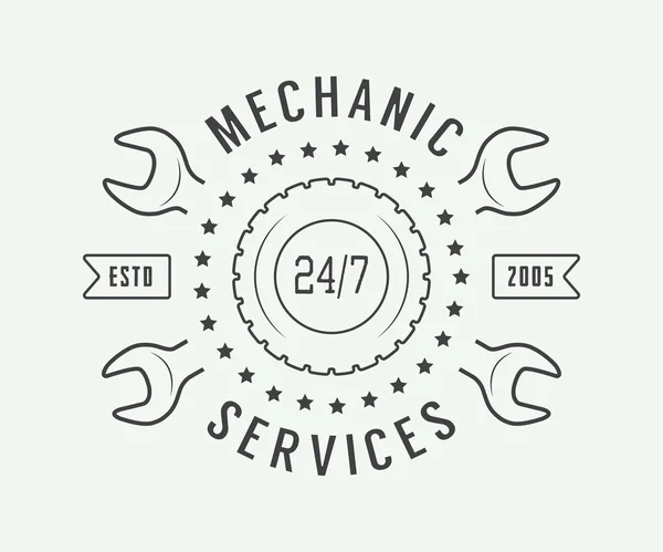 Vintage mechanic label, embleem en logo. Vectorillustratie — Stockvector