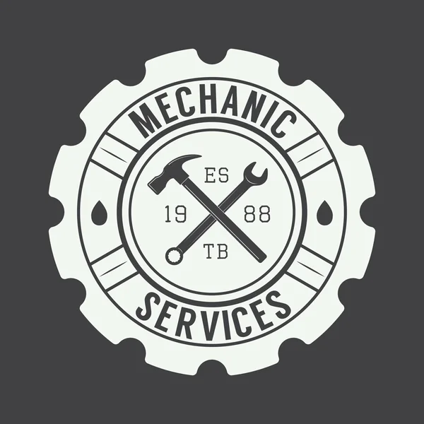 Vintage mekaniker etikett, emblem och logotyp. Vektor illustration — Stock vektor