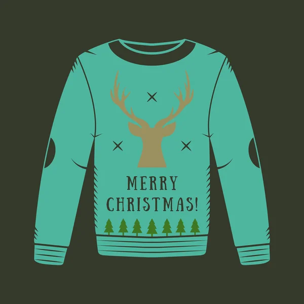 Vintage Christmas sweater with deer, trees and stars. — Stock Vector