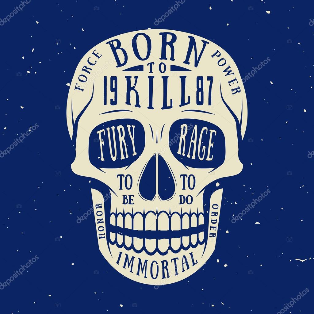 Vintage skull with strong motivation. Can be used for logo, emblem, badge, label, watermark and design. Vector illustration