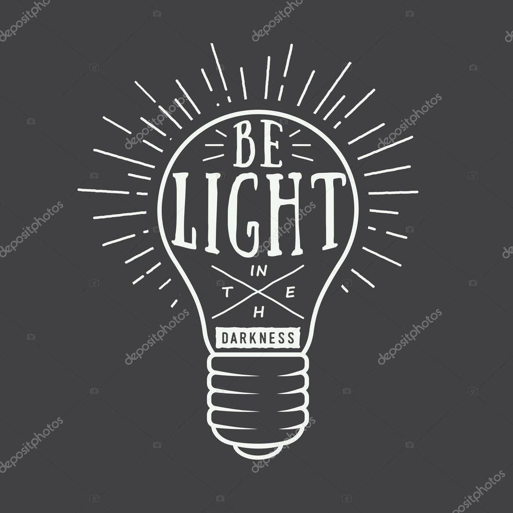 Vintage typography with lamp and motivation and inspiration in white. Can be used for logo, emblem, badge, label and watermark in retro style. Vector illustration