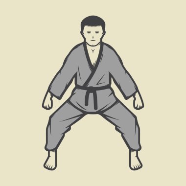 Vintage karate boy in retro style. Can be used for logos, emblem clipart