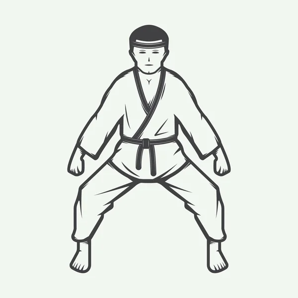 Bocah karate antik dengan gaya retro. Dapat digunakan untuk logo, lambang - Stok Vektor