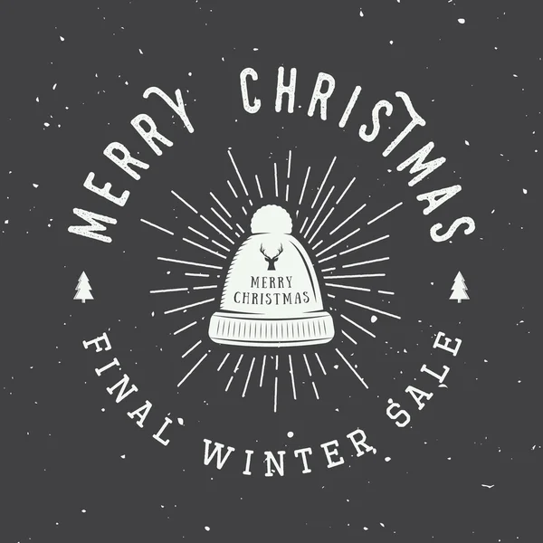 Vintage boldog karácsonyt vagy téli értékesítési logo, embléma, jelvény — Stock Vector