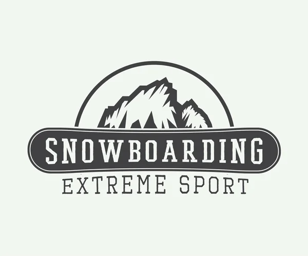 Logotipo, insignia, emblema y elementos de diseño de snowboard vintage . — Vector de stock