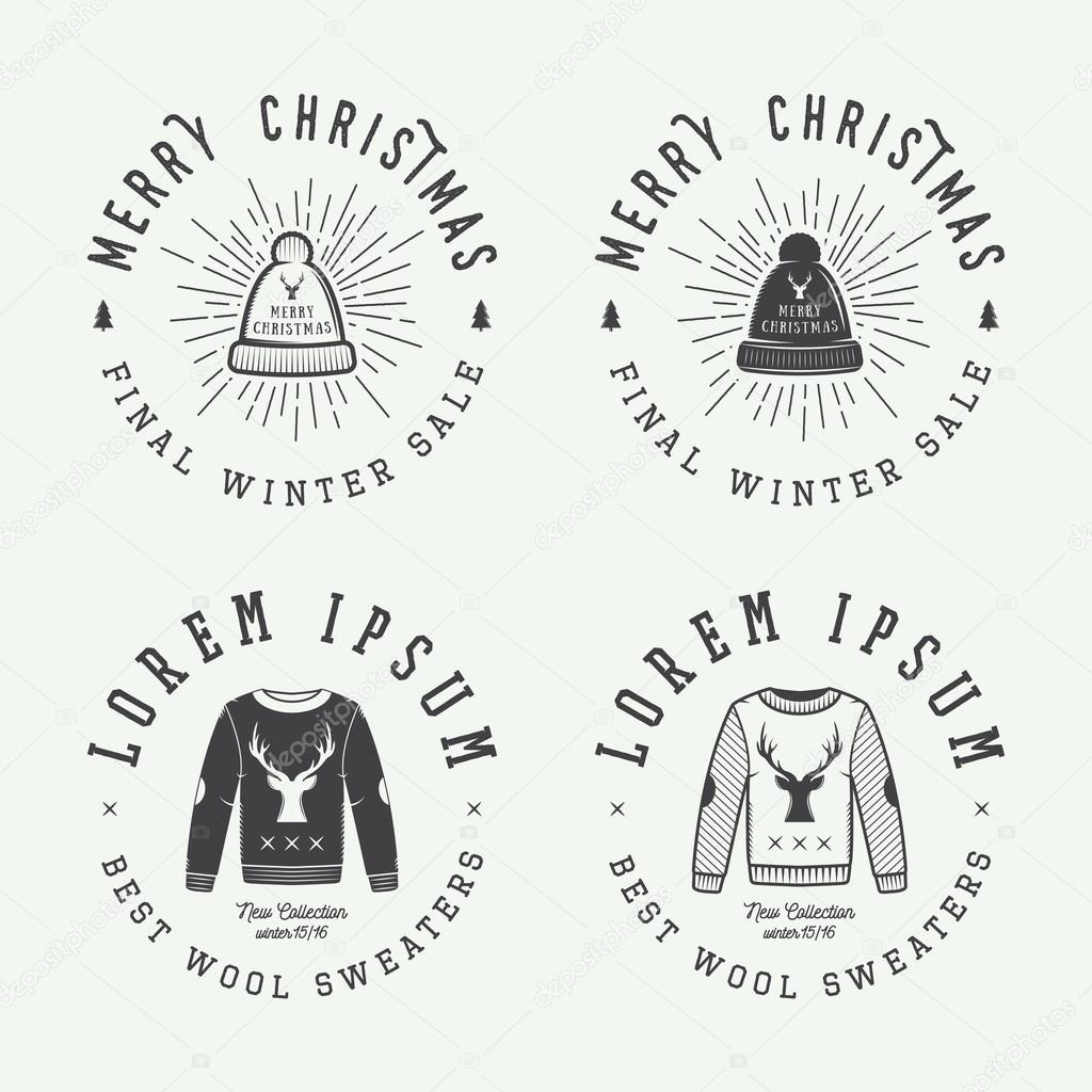 Vintage Merry Christmas or winter sales logo, emblem, badge