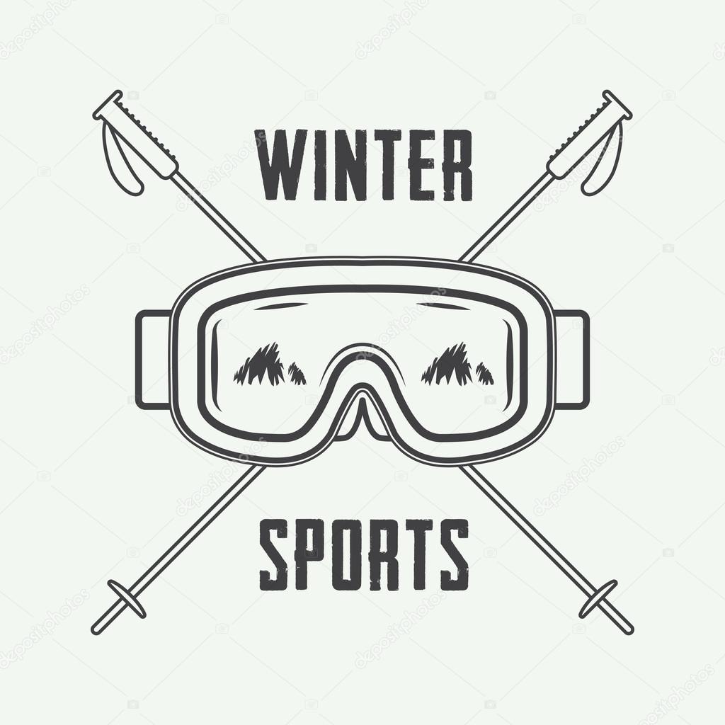 Vintage ski or winter sports logo, emblem, badge, label
