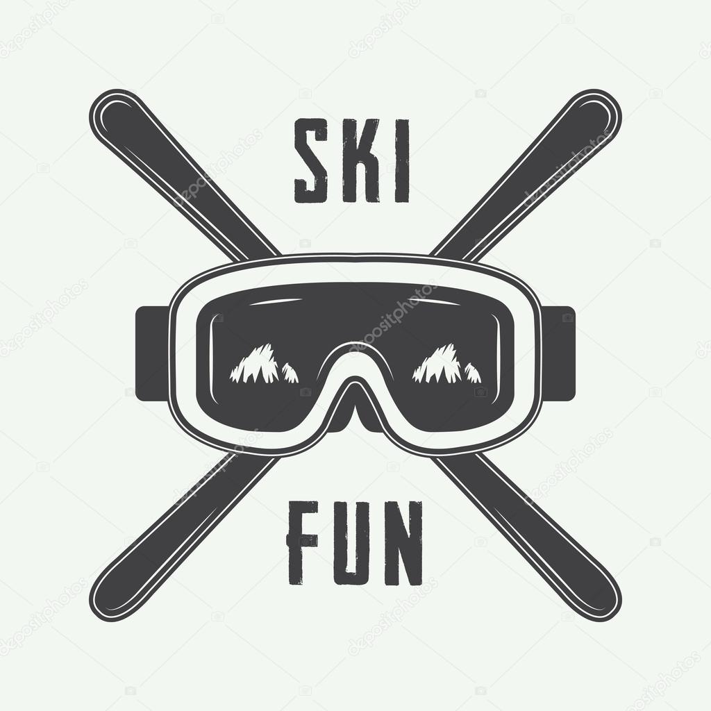 Vintage ski or winter sports logo, emblem, badge, label