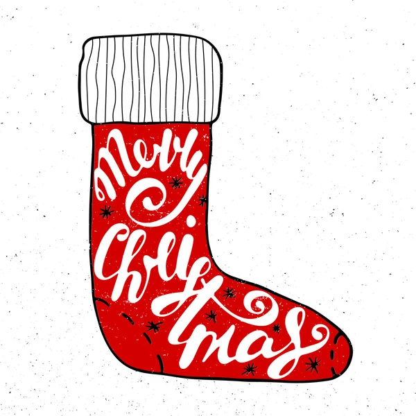 Merry Christmas in red sock on vintage background — Διανυσματικό Αρχείο