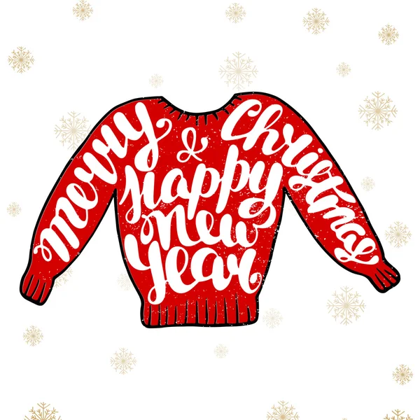 Merry Christmas and Happy New Year in red sweater — Stock Vector