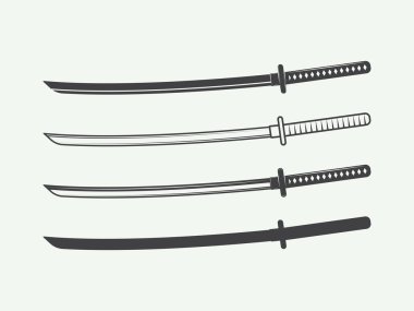 Set of vintage katana snowrds in retro style