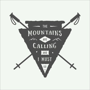 Vintage adventure logo badge, emblem with slogan and ski sticks 