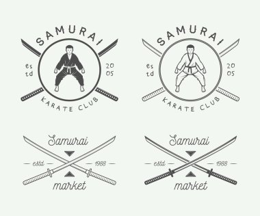 Set of vintage karate or martial arts logo, emblem, badge