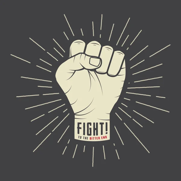 Fist with sunbursts in vintage style. Vector illustration — Stock Vector