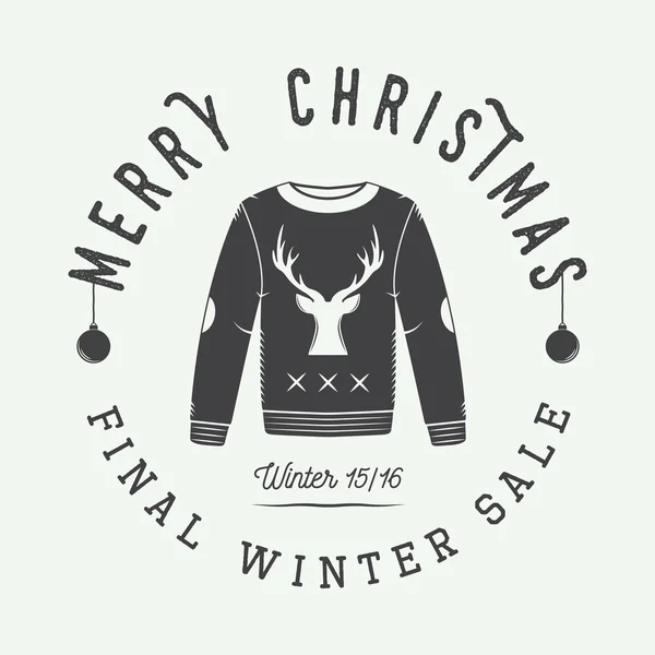 Vintage Feliz Natal ou inverno logotipo de vendas, emblema, emblema —  Vetores de Stock
