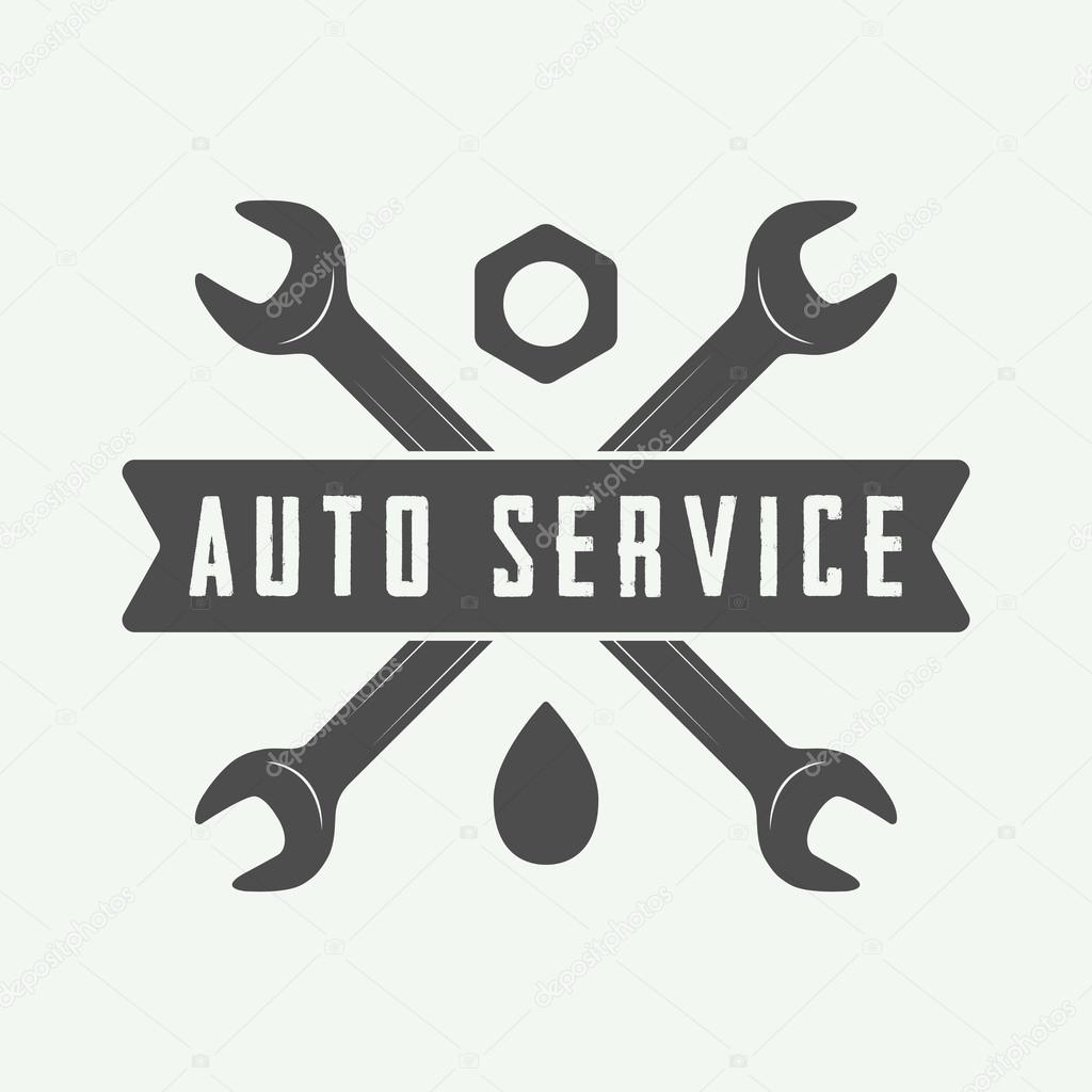 Vintage mechanic label, emblem and logo. Vector illustration