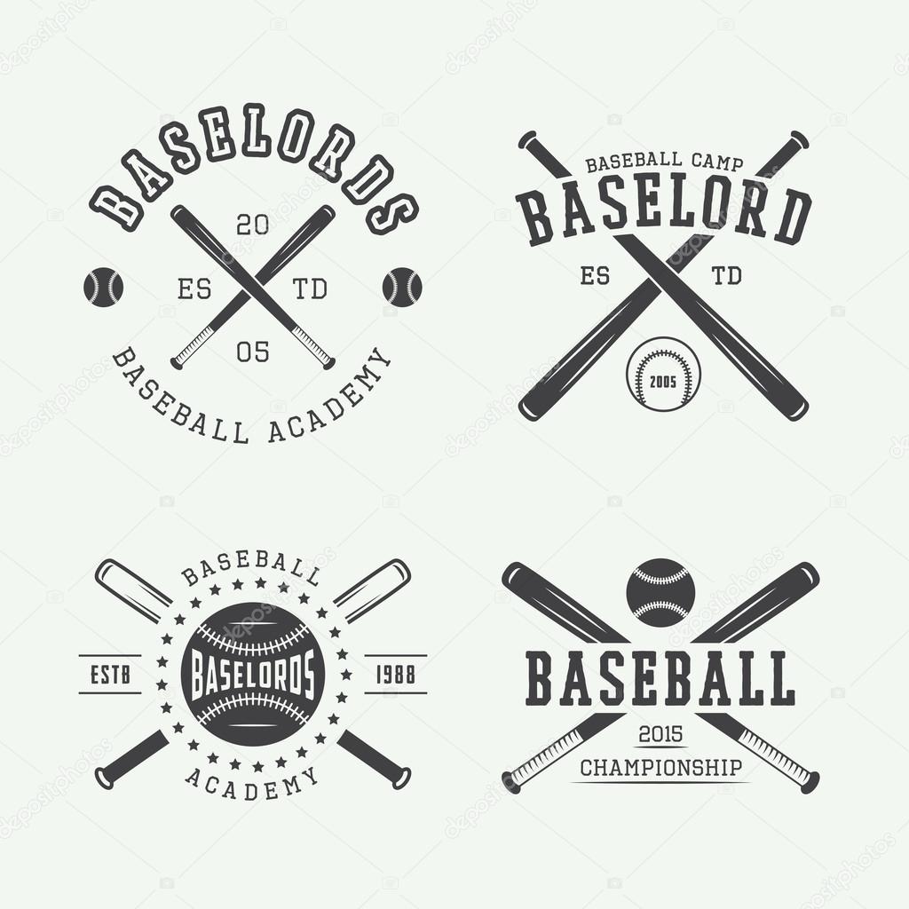 Vintage baseball logos, emblems, badges and design elements. Vector illustration