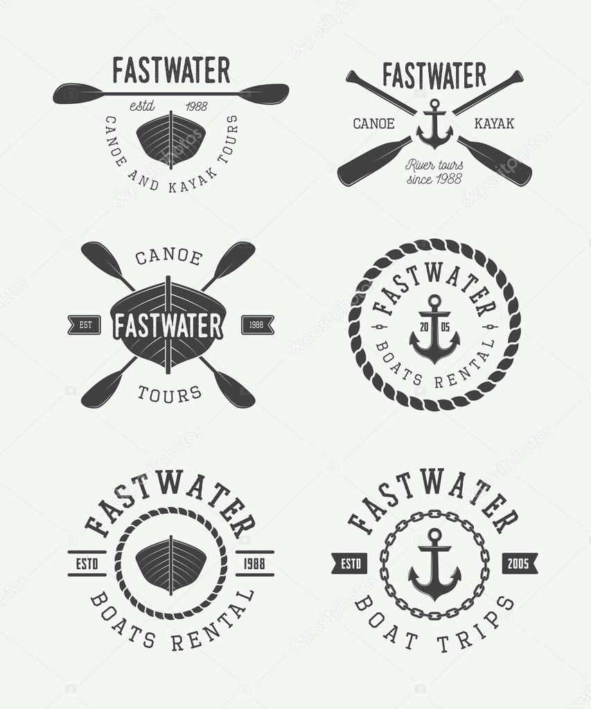 Set of vintage rafting logo, labels and badges. Vector illustration