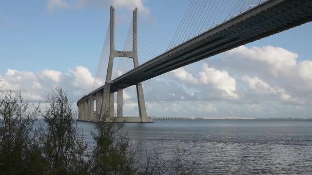 Vasco Gama Puente Atardecer — Vídeo de stock