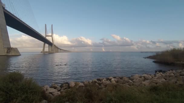 Most Vasco Gama Západu Slunce — Stock video