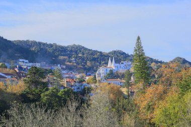 Tarihsel sintra ulusal sarayı ve çevresindeki köy yemyeşil bir arazide yuva yapmış.